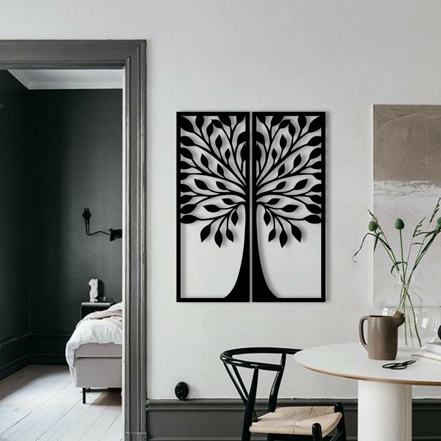 Aksesor dekorativ metalik për mur, Wallity Efsane, ngjyrë e zezë, 51x65cm