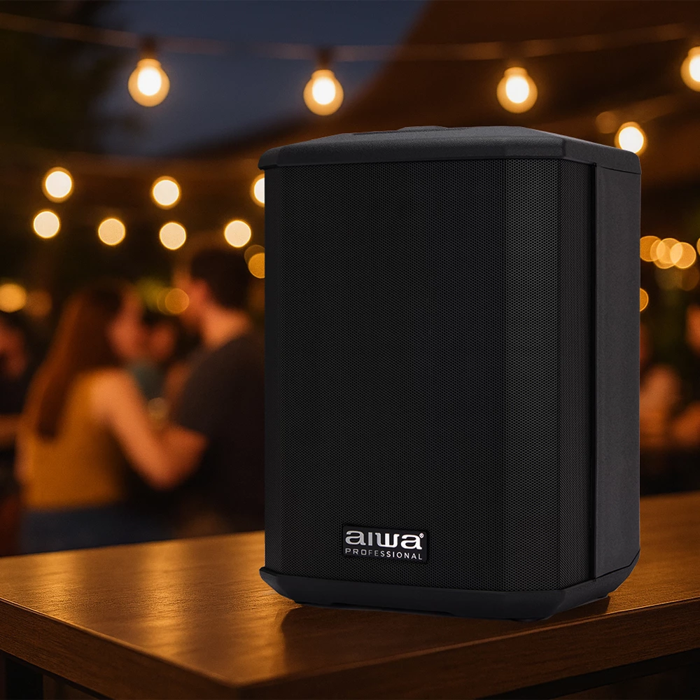 Altoparlant portativ aktiv Aiwa AX-1PRO 100W RMS Bluetooth 5.0 me bateri, mikser 3-kanalësh me reverb, TWS, 6.5\" woofer, i zi