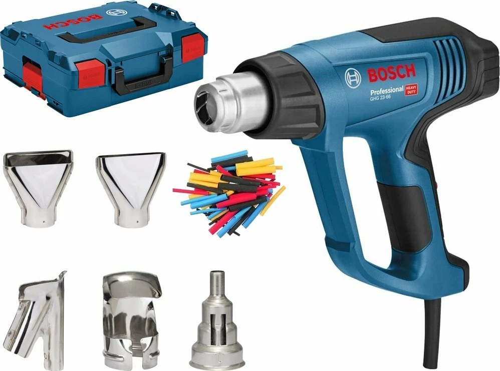 Pistoletë termike Bosch GHG 23-66 (06012A6303), 2300 W, 50-650°C, 150-500 l/min, me L-BOXX + 5 grykë, blu/zezë