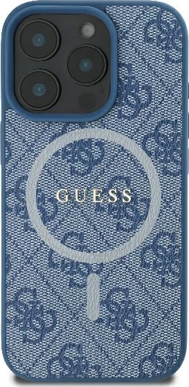 Mbështjellës Guess 4G Ring Classic Logo MagSafe për iPhone 16 Pro, Kaltër