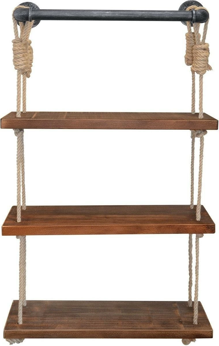 Raft muri Hanah Home, Gar005, dru bredhi, ngjyrë arre, metal i zi, 60x120x13cm