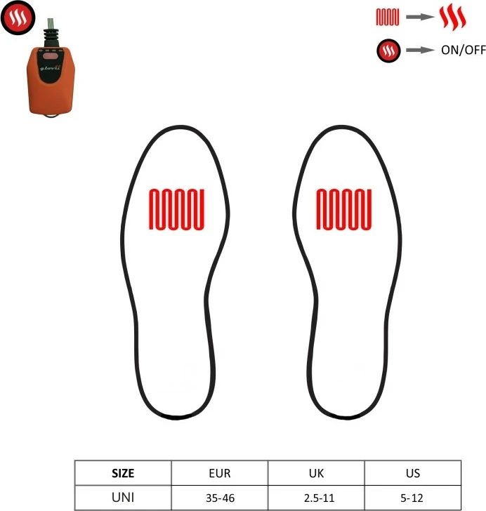 Shtrojë e ngrohshme ultra e hollë për çizme skijimi Glovii GW4U, kontroll me APP, e rregullueshme 36-48, me bateri 1200mAh + karikues, set 2 copë, kuqe/zezë