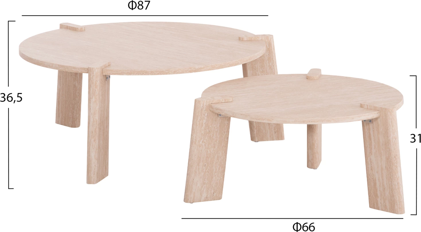 Set 2 copë tavolina kafeje EQUIL FH9943.01 MDF me mbulesë melamine-ngjyrë druri natyral 66x66cm + 87x87cm