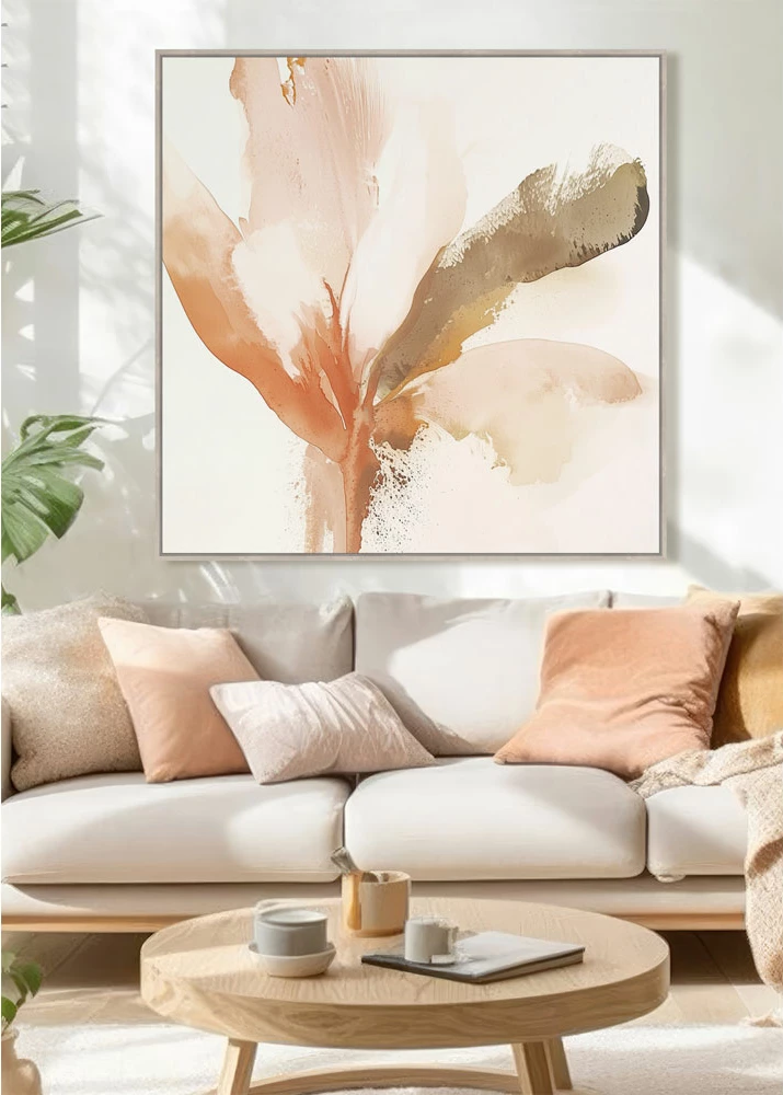 Pikturë dekorative CALANDIUM.B me kornizë, kanavacë, 80x80x4cm, bezhë, shumëngjyrëshe, dru natyral