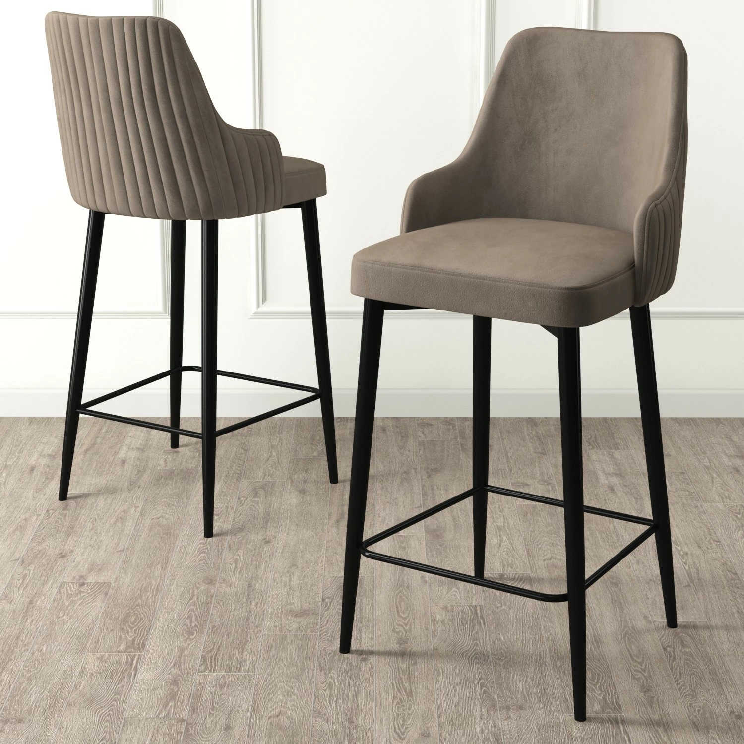 Set karrigesh për bar (2 copë), Hanah Home, Enox, kapuçino, e zezë