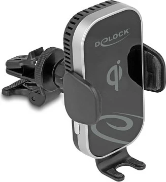 Mbajtës celulari me karikues wireless DeLOCK Qi 15W, me ftohje, USB-C, zi/gri