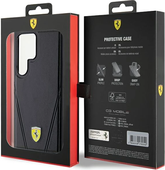Mbështjellës Ferrari Hot Stamp V Lines MagSafe për Samsung Galaxy S24 Ultra, i zi