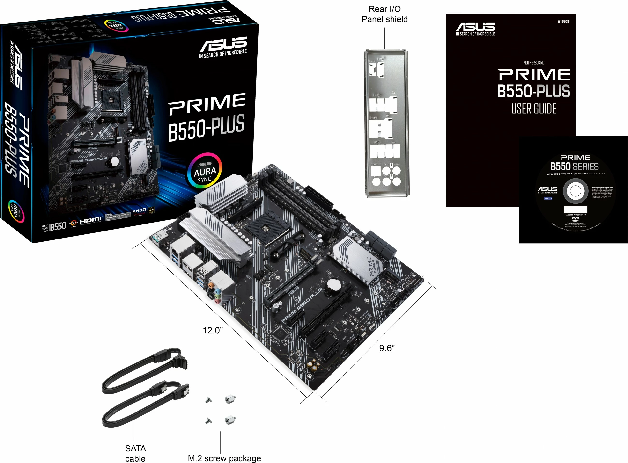 Pllakë amë ASUS PRIME B550-PLUS, Socket AM4, DDR4-SDRAM, 128 GB, E zezë dhe argjend