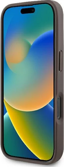 Mbështjellës Guess 4G Triangle Strass për iPhone 16 Pro, MagSafe, Kafe