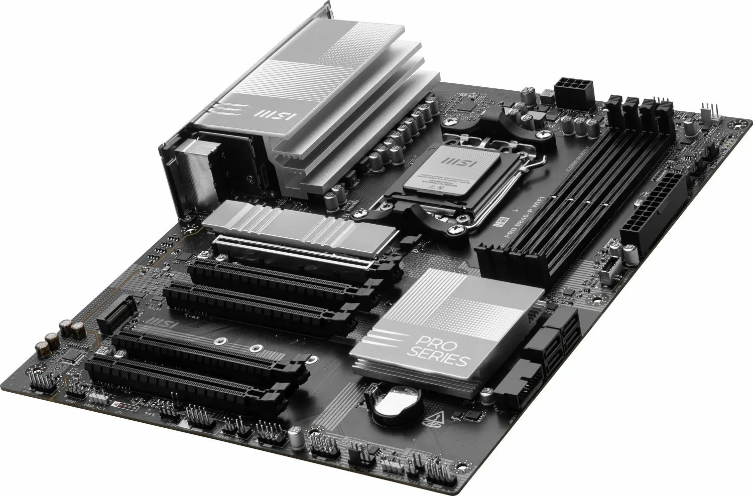 Pllakë amë MSI PRO B840-P WIFI, ATX, DDR5, Wi‑Fi 7 + Bluetooth, 2.5G LAN, argjendtë/zezë
