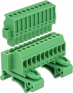 Bllok terminal DeLOCK 65941, shinë DIN, 10 pika lidhjeje, AWG 24-12, i gjelbër