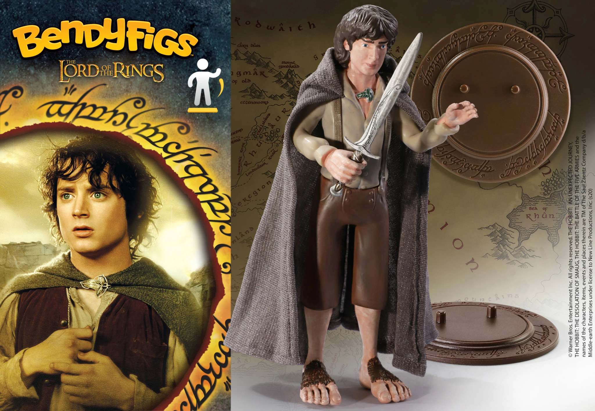 Figurë koleksionuese Noble Collection Bendyfigs Lord of the Rings Frodo Baggins 18 cm, fleksibile, me bazë