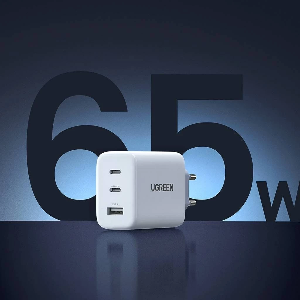 Karikues muri UGREEN CD275 me kabllo, 65W, 2x USB Type-C / USB-A, Bardhë