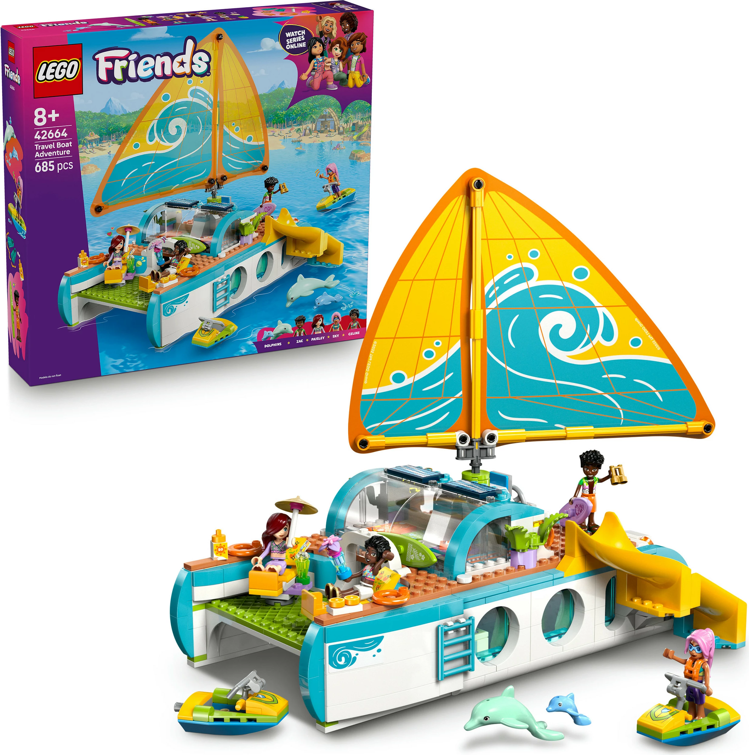 Set ndërtimi LEGO Friends 42664 Travel Boat Adventure, 685 pjesë, 8+, shumëngjyrësh