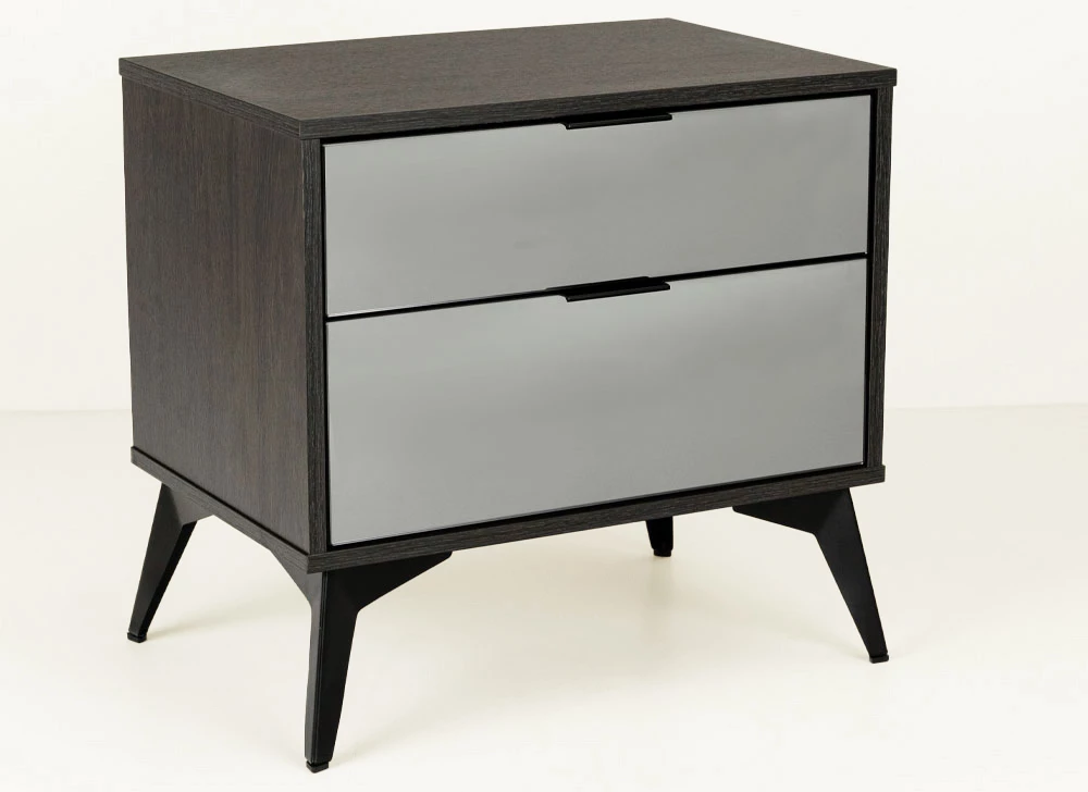 Komodinë nate Specchio, 2 sirtarë, ngjyrë lisi e zezë, pasqyrë, 58x39x55