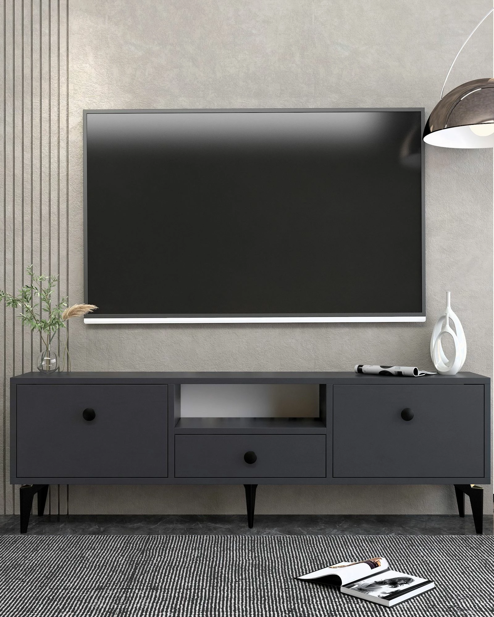 Komodë për TV Skye Decor, 1300-DROP-1, antracit, e zezë