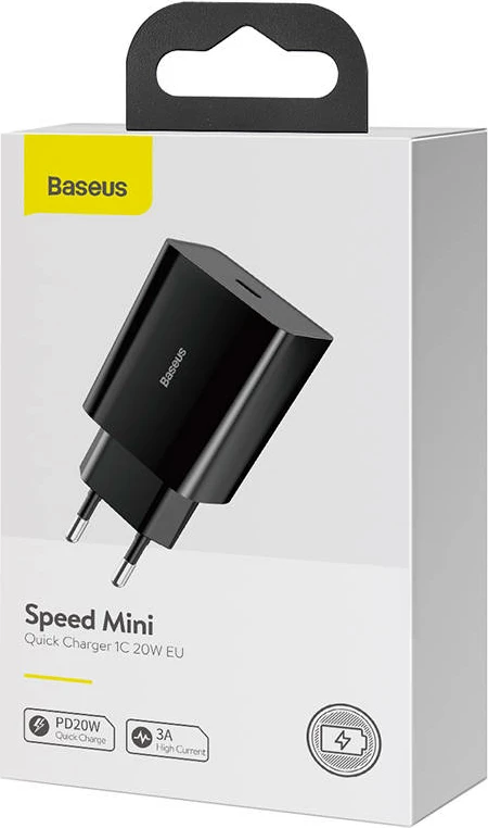 Karikues i shpejtë Baseus Speed Mini Quick Charger 1C, 20W, USB-C, i zi