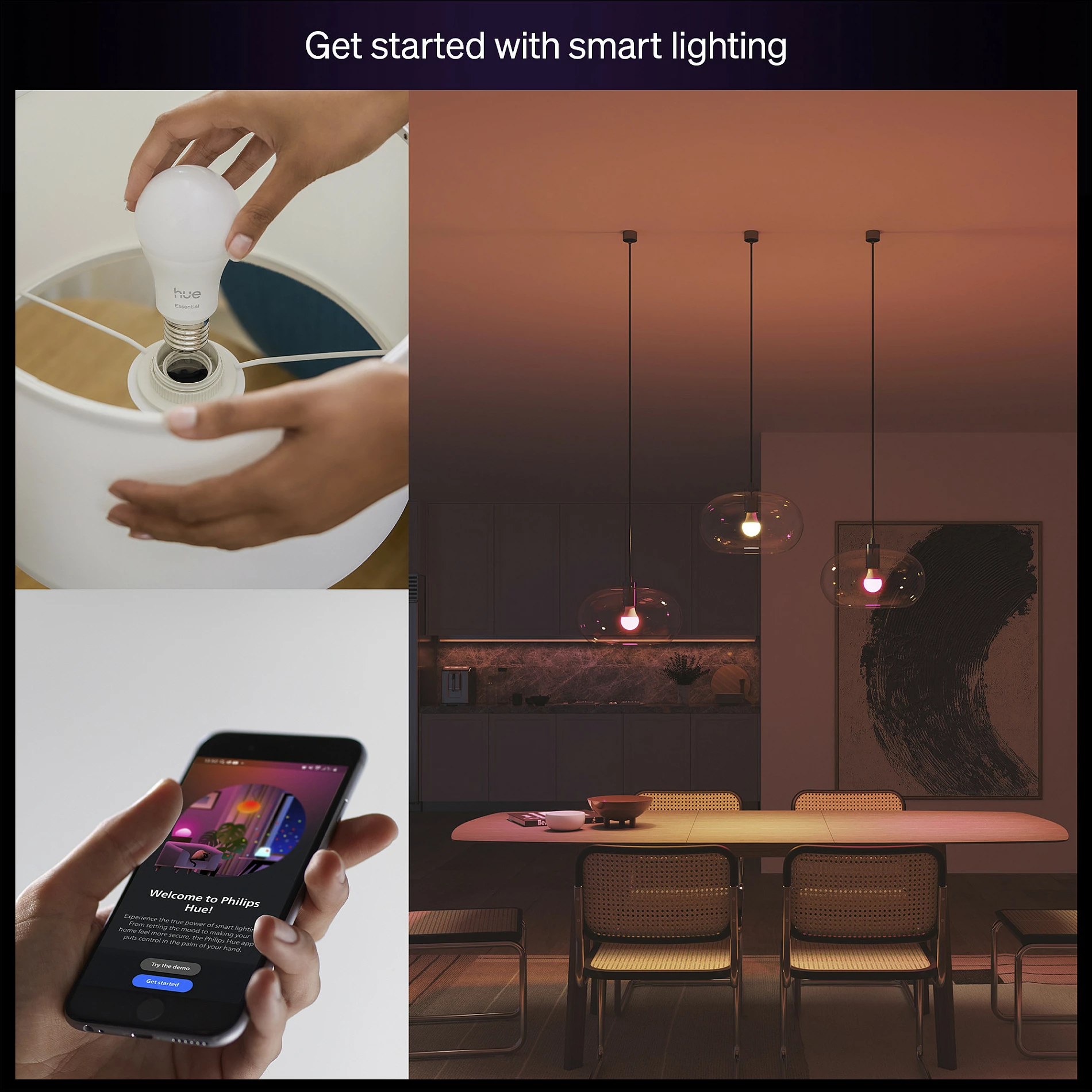 Llambë smart LED Philips Hue Essential A60 E27, 806 lm, 8W (60W eq), 16M ngjyra