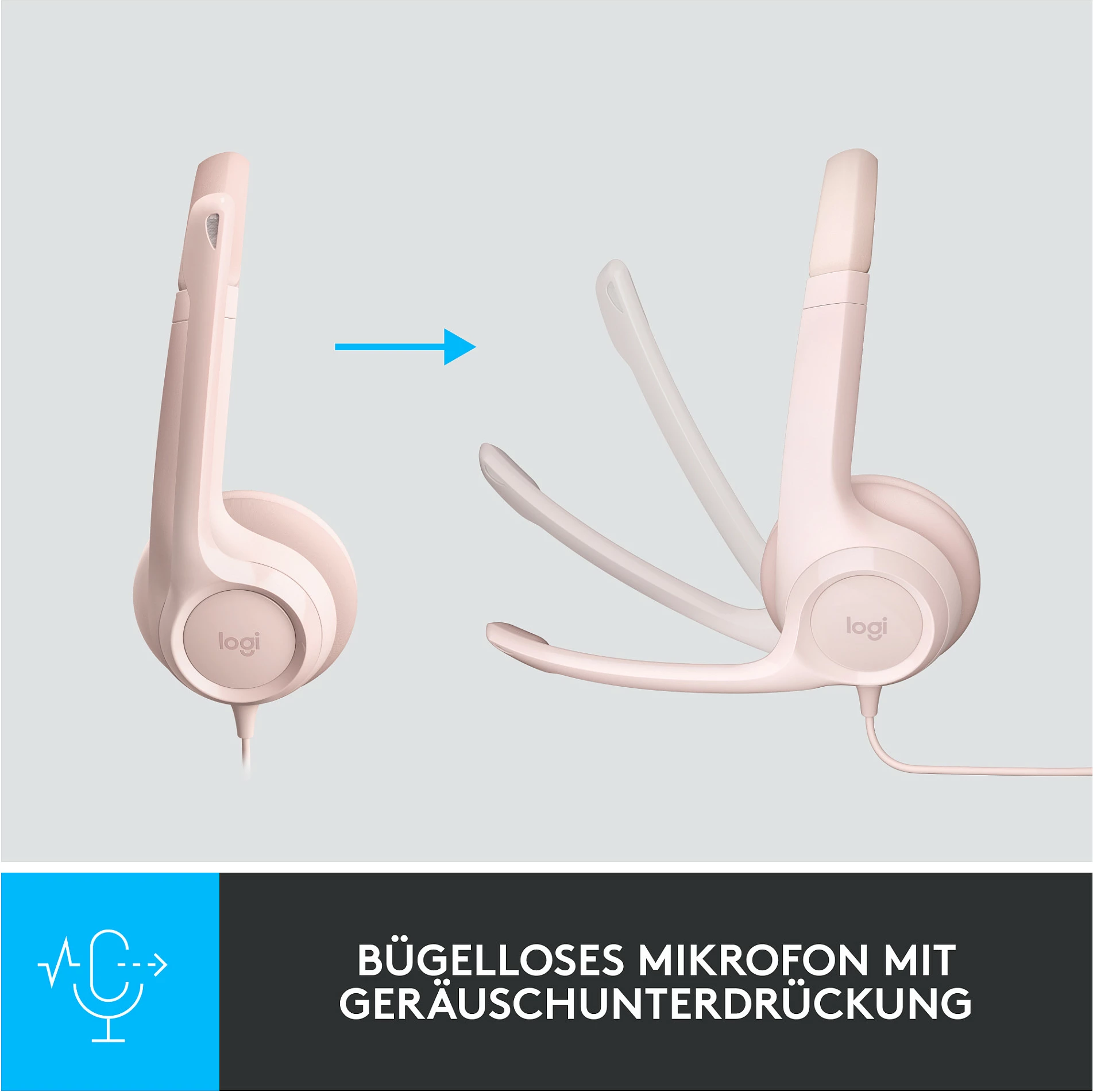 Kufje Logitech H390, USB-A, rozë