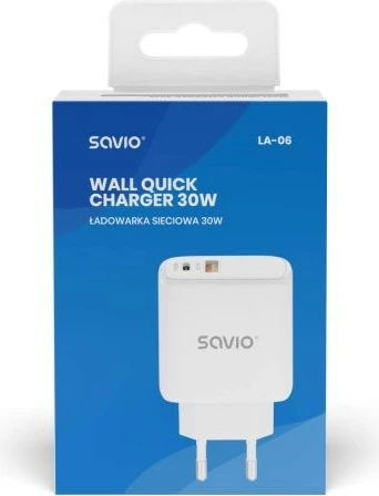 Karikues muri Savio LA-06, 30W, USB-A & USB-C, Bardhë