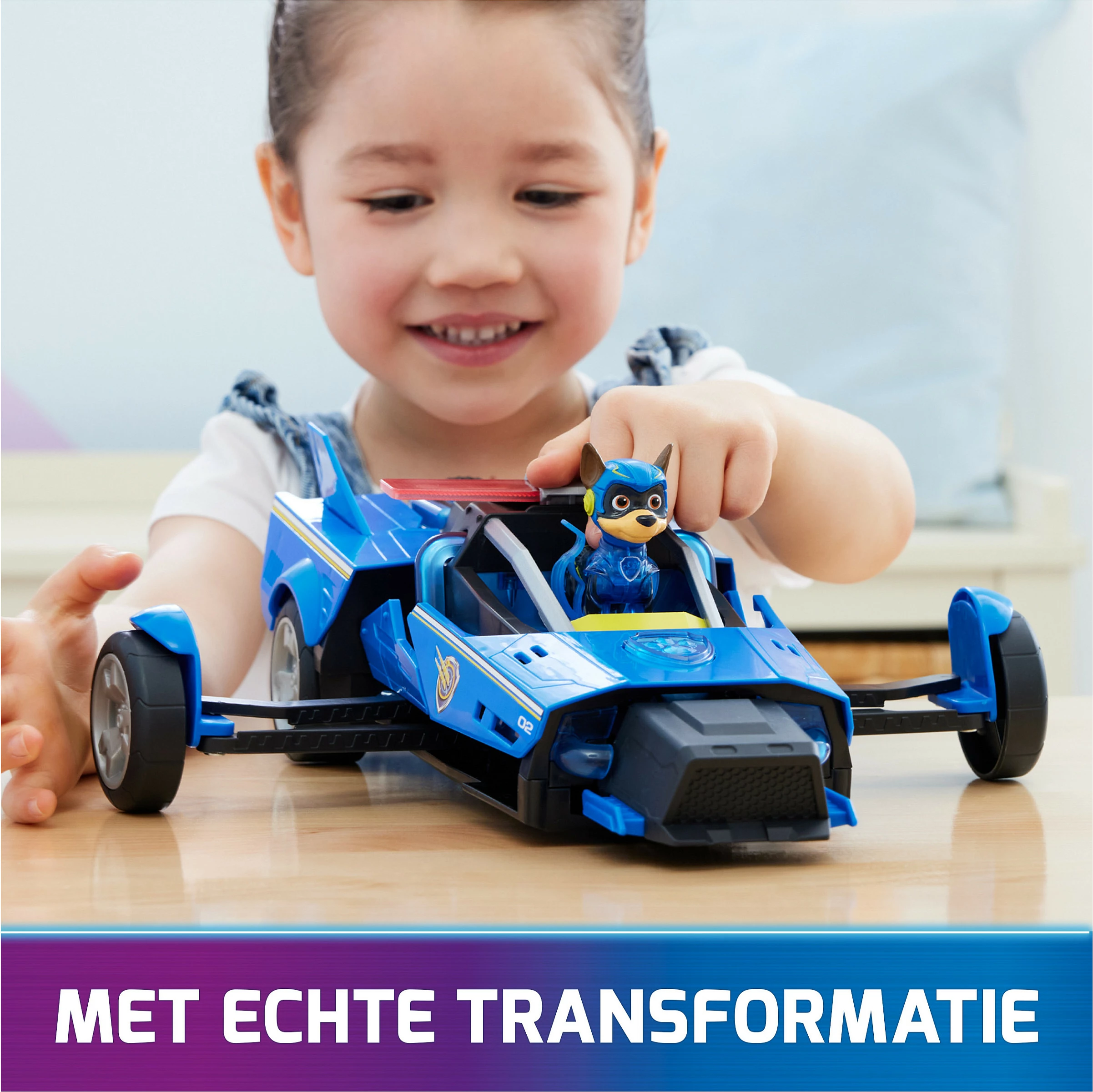 Veturë lodër SPIN MASTER PAW Patrol Mighty Transforming Cruiser Chase, drita dhe tinguj, me figurë, blu