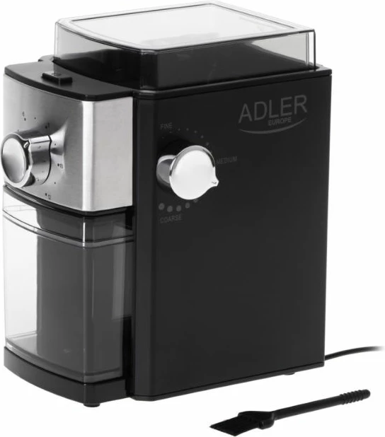 Mulli kafeje Adler AD4448, 250 g, burr metalik, 150 W/300 W max, e zezë/argjendtë