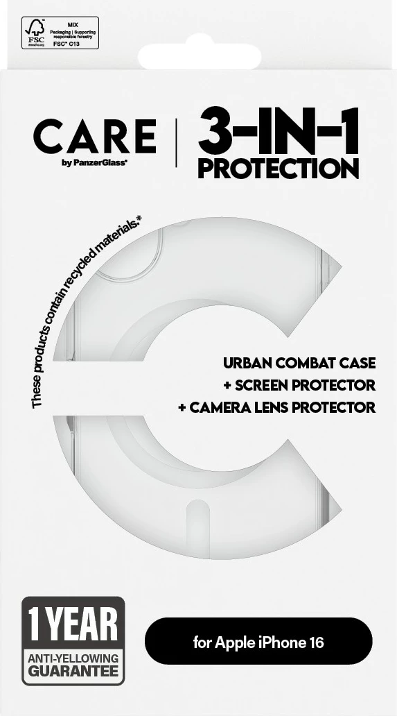 Mbështjellës PanzerGlass CARE Flagship 3-in-1 për iPhone 16, transparent
