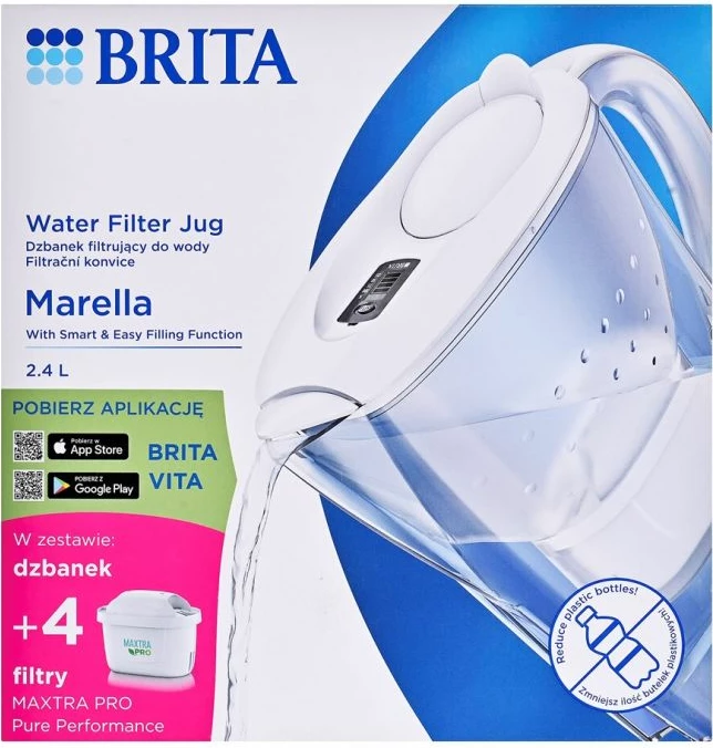 Ibrik filtri uji BRITA Marella me 4 patrona Maxtra Pro PP, i bardhë
