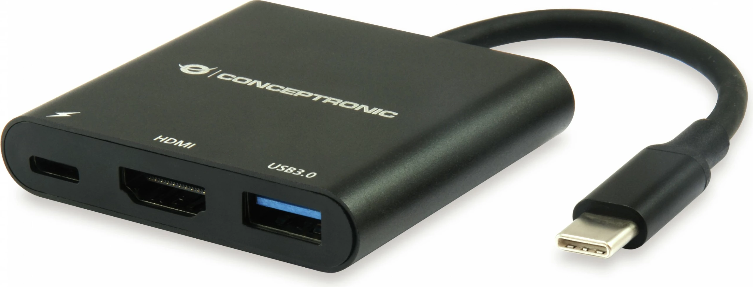 Dock Conceptronic 3-1 USB-C në HDMI/USB-A/60WPD 15cm, zi