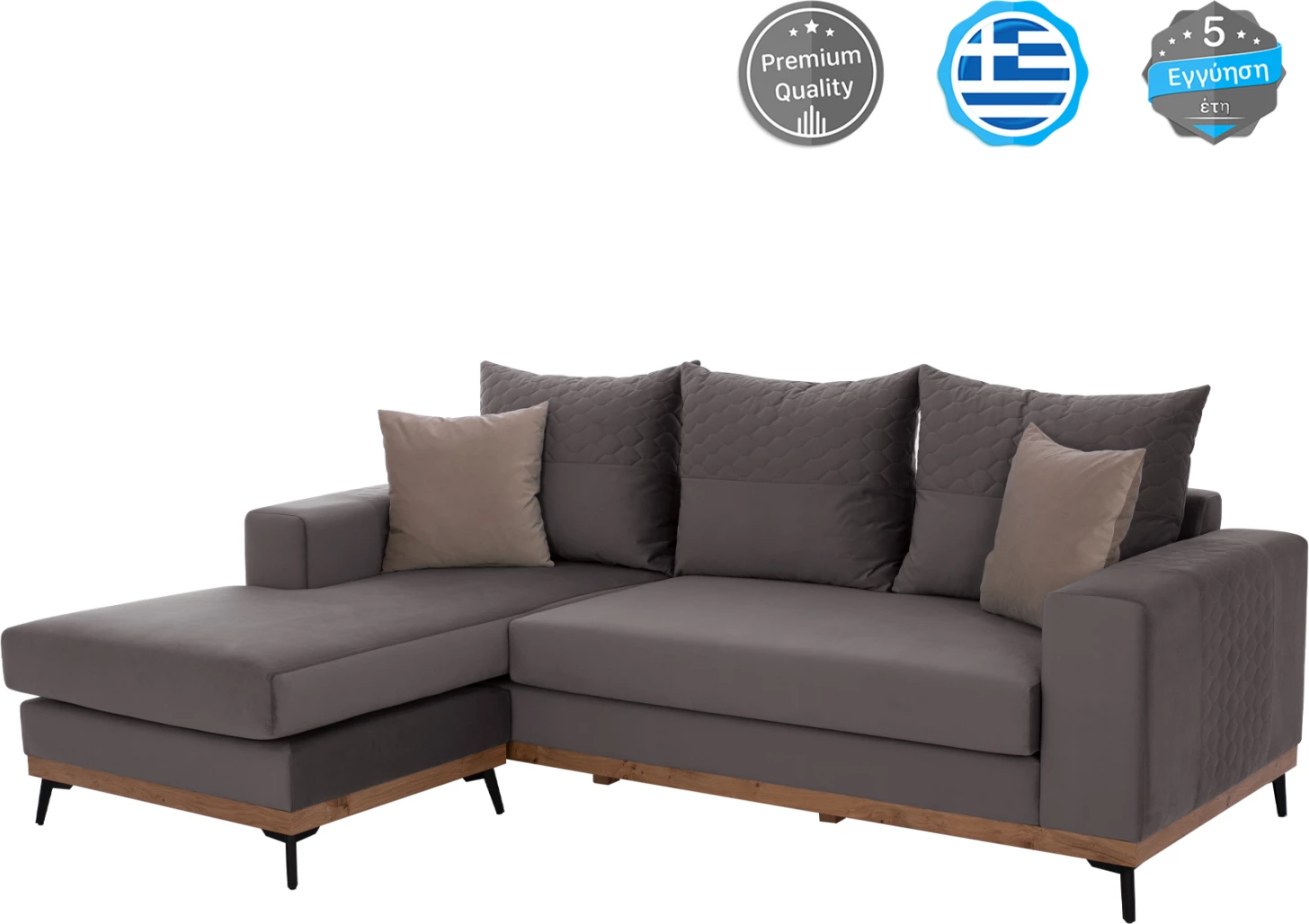 Divan qoshe PORTOFINO, ngjyrë gri, këmbë të larta