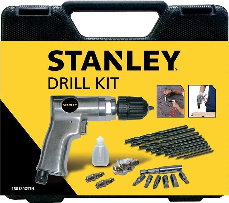 Burgji/kaçavidë pneumatike Stanley 160189XSTN, 170 l/min, 6 bar, set me bitë dhe shpime HSS, në kasë plastike
