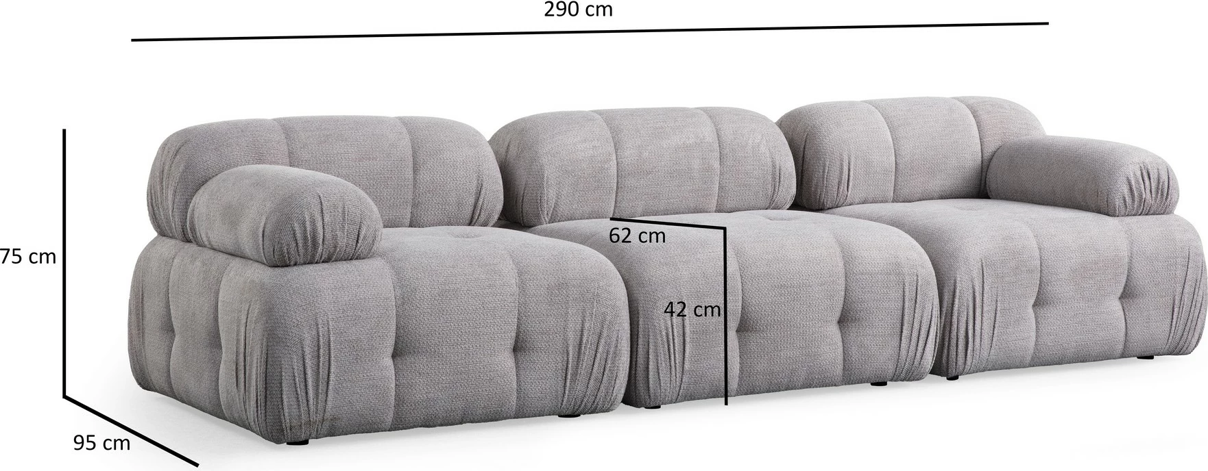 Divan treshe Atelier del Sofa, Petite 3, ngjyrë gri e çelët