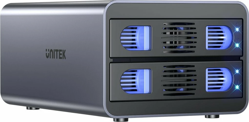 Kasë eksternale për HDD/SSD SATA Unitek S1308A01-EU 2-bay 2.5\"/3.5\" USB 3.2 Gen 1 40TB, gri, set me kabllo USB-A në USB-B dhe adaptor rryme