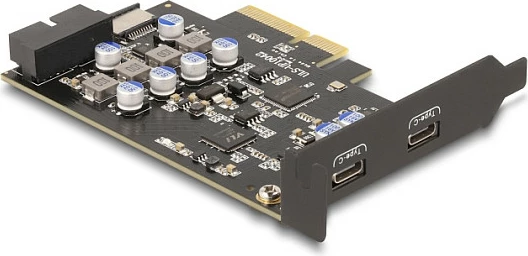 Kartë zgjerimi PCIe USB-C DeLOCK 90345, PCIe 3.0, 2x USB-C 10 Gbit/s, e zezë