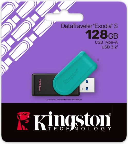 USB Kingston DataTraveler Exodia S, 128GB, USB 3.2 Gen 1, e zezë tirkuaz