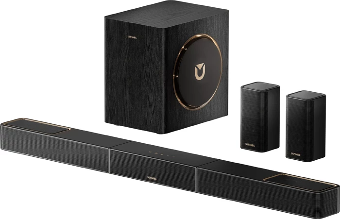 Soundbar Ultimea Skywave X40, Dolby Atmos 5.1.2, 530 W, subwoofer 6.5\", Bluetooth 5.4, 4K HDR passthrough, set me 2 altoparlantë prapa, e zezë