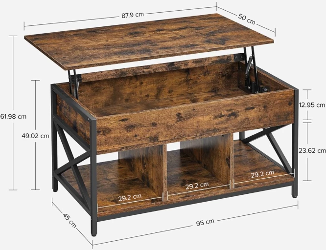 Tavolinë kafeje VASAGLE LCT202B01V1 100×55×45 cm me 2 sirtarë dhe 2 rafte, kafe rustike/zi
