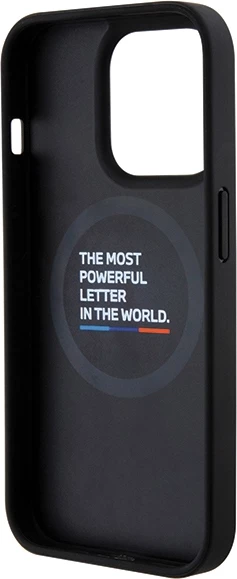 Mbështjellës BMW Leather Carbon MagSafe për iPhone 15 Pro, i zi