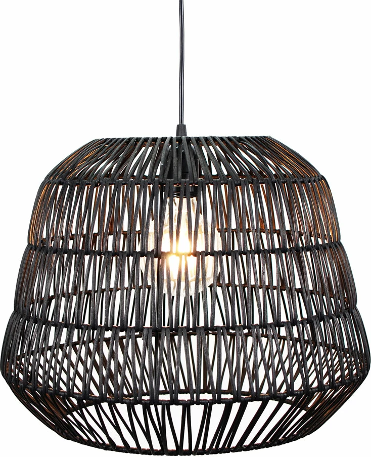 Llambë varëse PHUCKET, metal dhe ratan, e zezë, 40x40x32cm