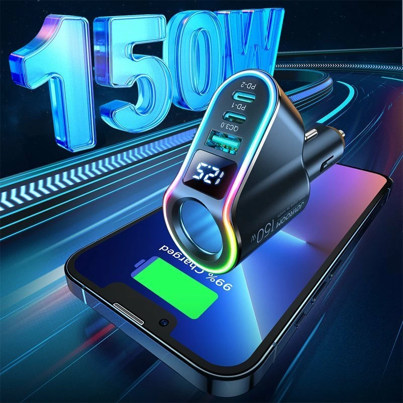 Karikues për veturë Joyroom JR-CL21 150W 1x USB-A + 2x USB-C QC3.0/PD3.0 12/24V, i zi