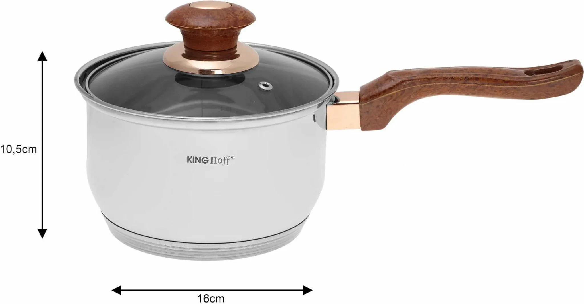 Set tenxheresh dhe tiganësh KingHoff KH 1768, 12 copë, inox, për induksion, imitacion druri, rozë-artë