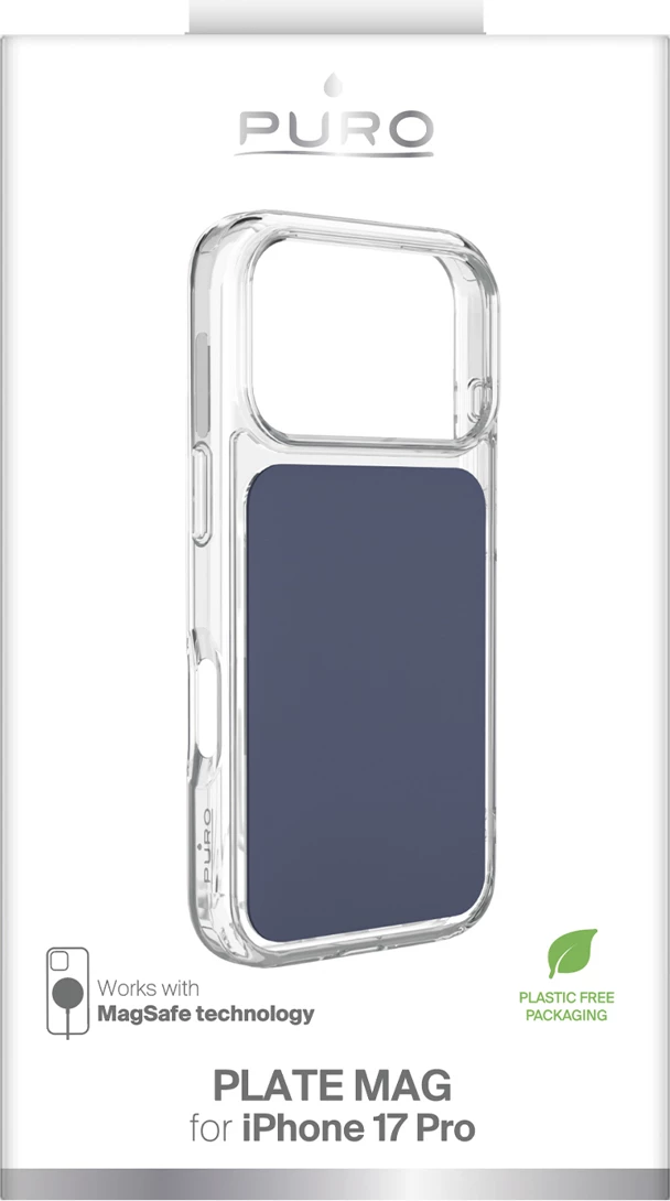 Mbështjellës Puro Plate Mag për iPhone 17 Pro, kompatibil me MagSafe, PU, blu, në kuti 2
