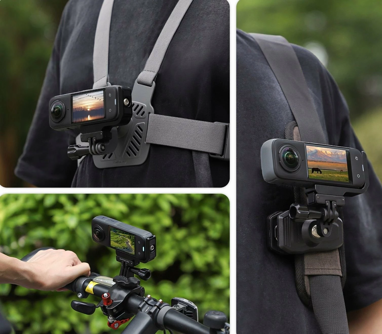 Mbajtës kornizë SunnyLife X4-ZJ826-D për Insta360 X4, 1/4'' thread, standard GoPro, quick-release magnetik, e zezë, set
