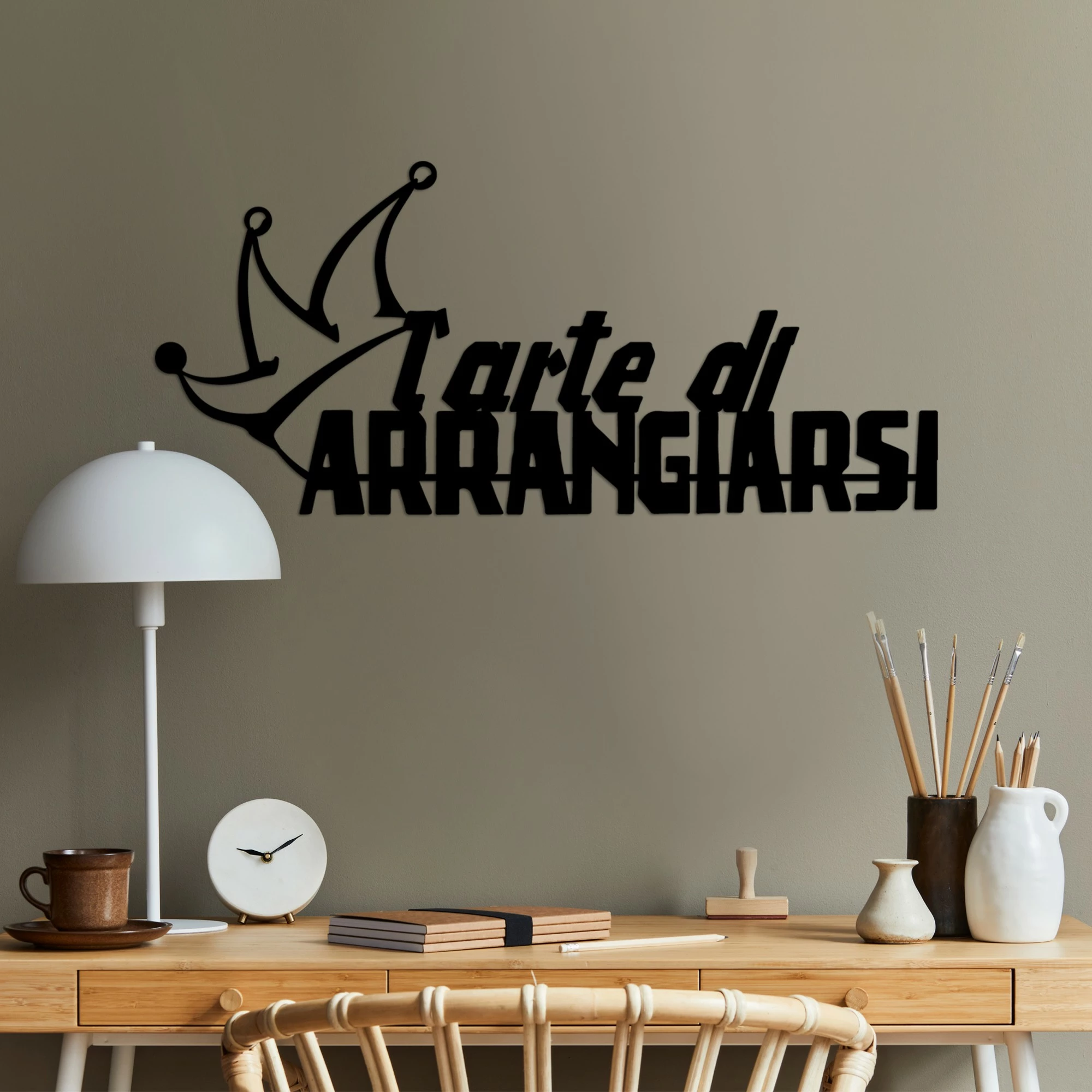 Aksesor dekorativ metalik për mur, Wallity, Arrangiarsi 1, ngjyrë e zezë