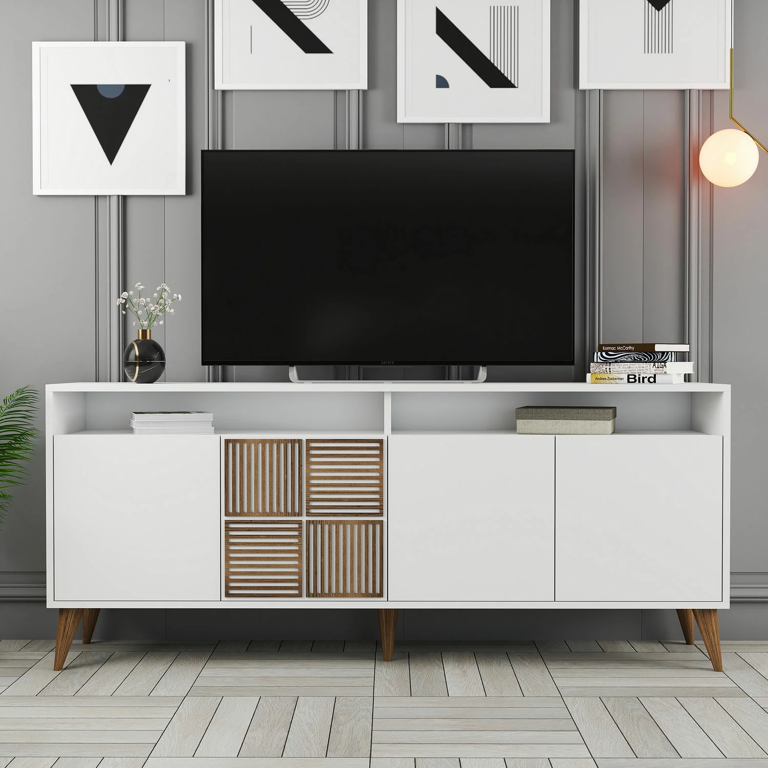 Konsolë moderne Skye Decor, ngjyrë e bardhë, Milan