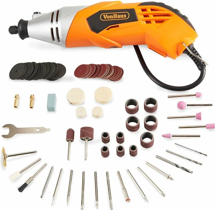 Vegël shumëfunksionale rrotulluese VonHaus 3515153 170 W, set 120 copë, portokalli