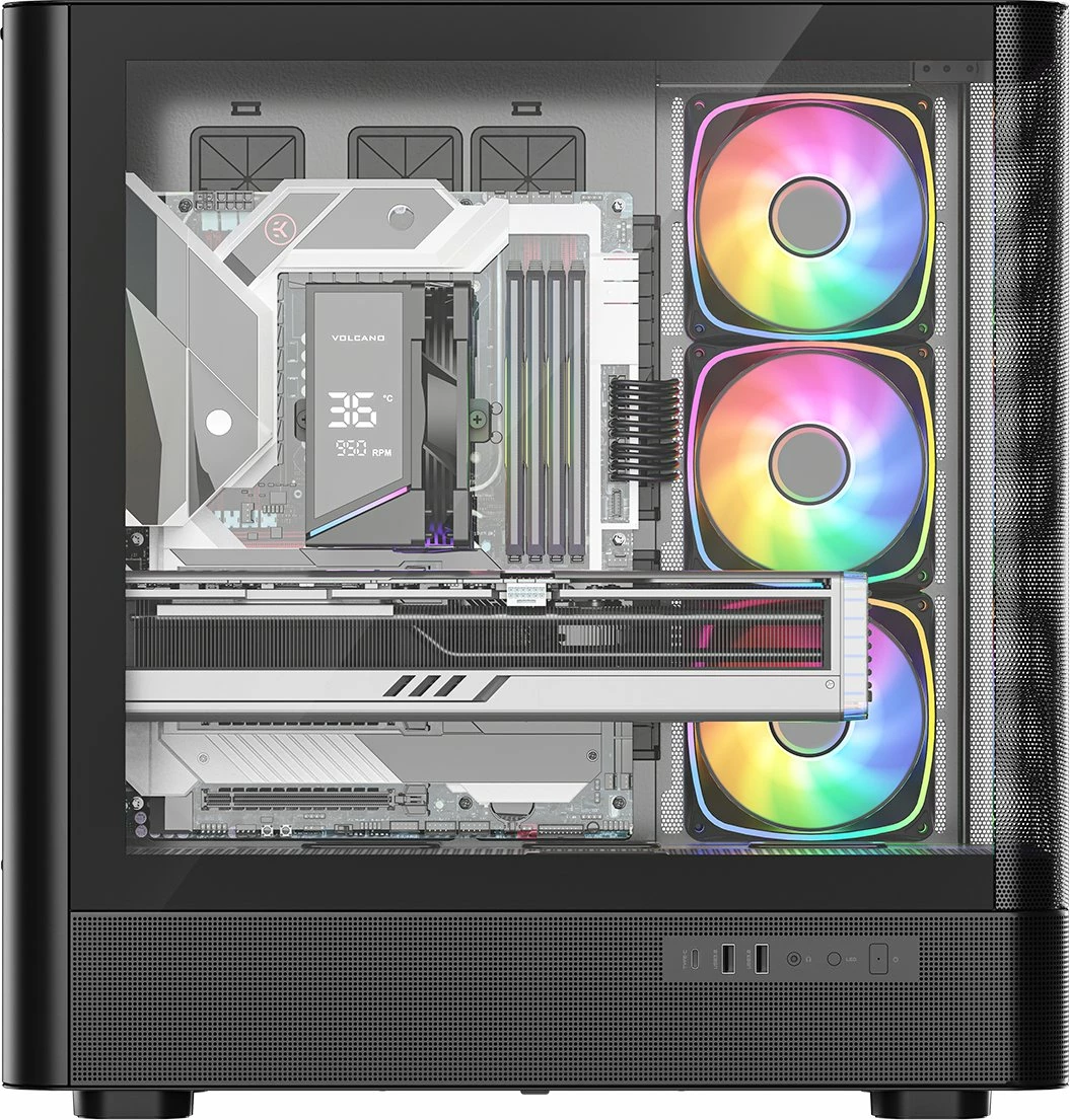Kasë Modecom Volcano AQ500 ARGB Midi Tower (MC-A-AQ500-4FA-B), 4x120mm ARGB, USB-C, e zezë