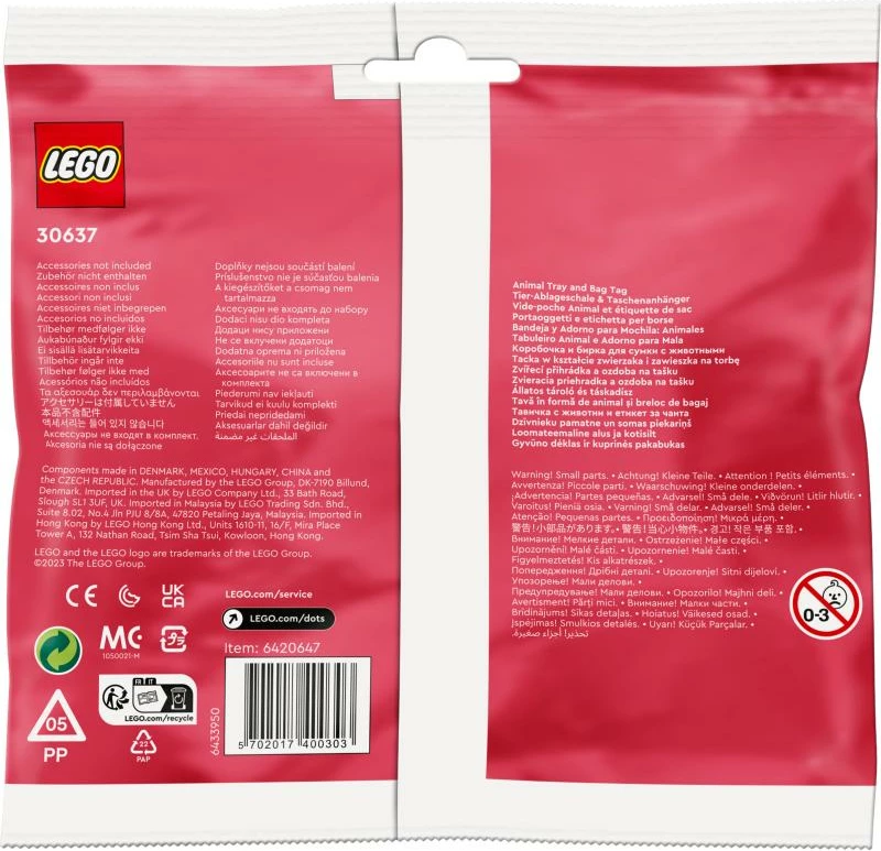 Set lodër LEGO DOTS 30637 tabakë kafshe dhe etiketë çante, polybag
