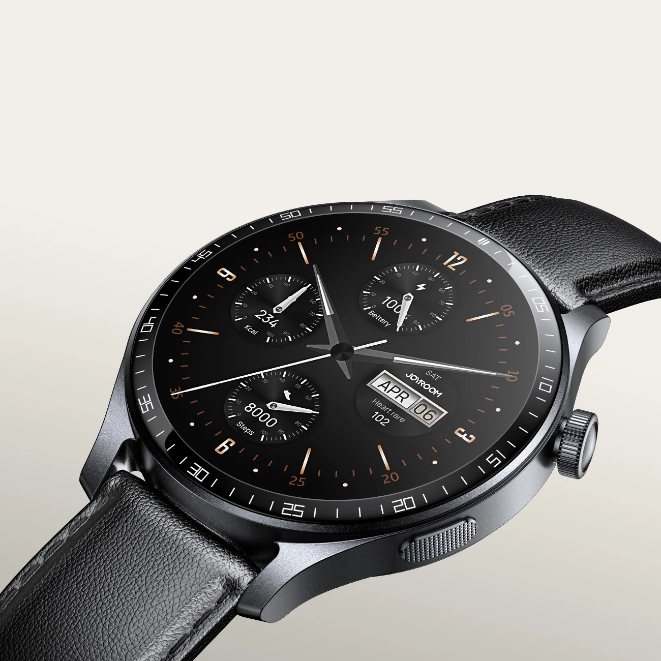 Smartwatch Joyroom JR-FC2 Pro, 1.46" HD, Bluetooth thirrje, 350mAh, Gri e errët, rripa lëkure dhe silikoni