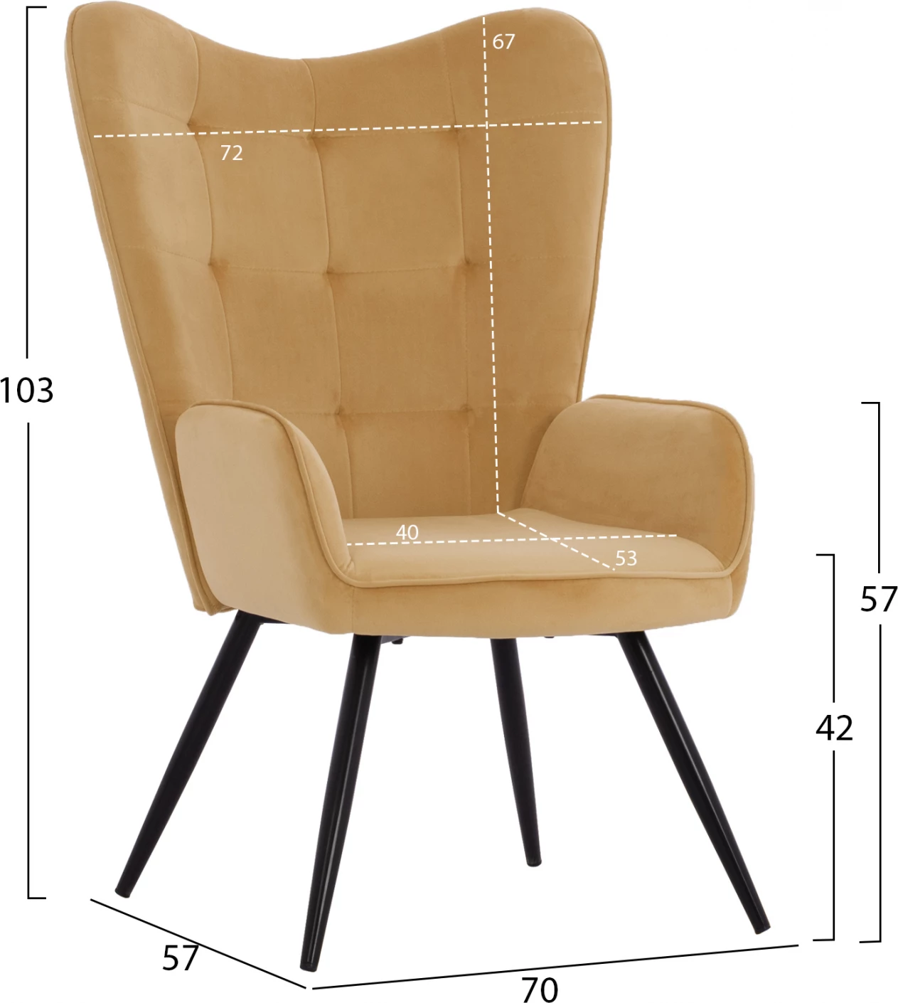Set fotelje CRAWLEY me tabure, kadife e artë, FH8918.09, 70x57x103 cm